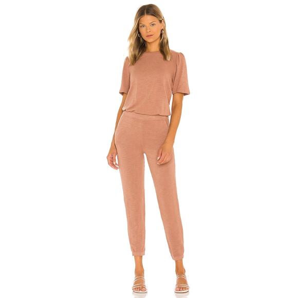 Monrow Supersoft Puff Sleeve Jumpsuit Dry Rose Medium Romper Coverall REVOLVE